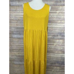 Jessica London 16W NWT Maxi Dress Tiered Ruffled Mistard Yellow Solid Stretchy